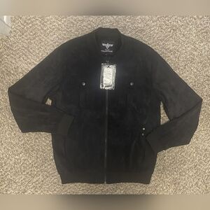VIP Collection Men's Faux Suede Full Zip Long Sleeve Bomber Black Jacket Size L
